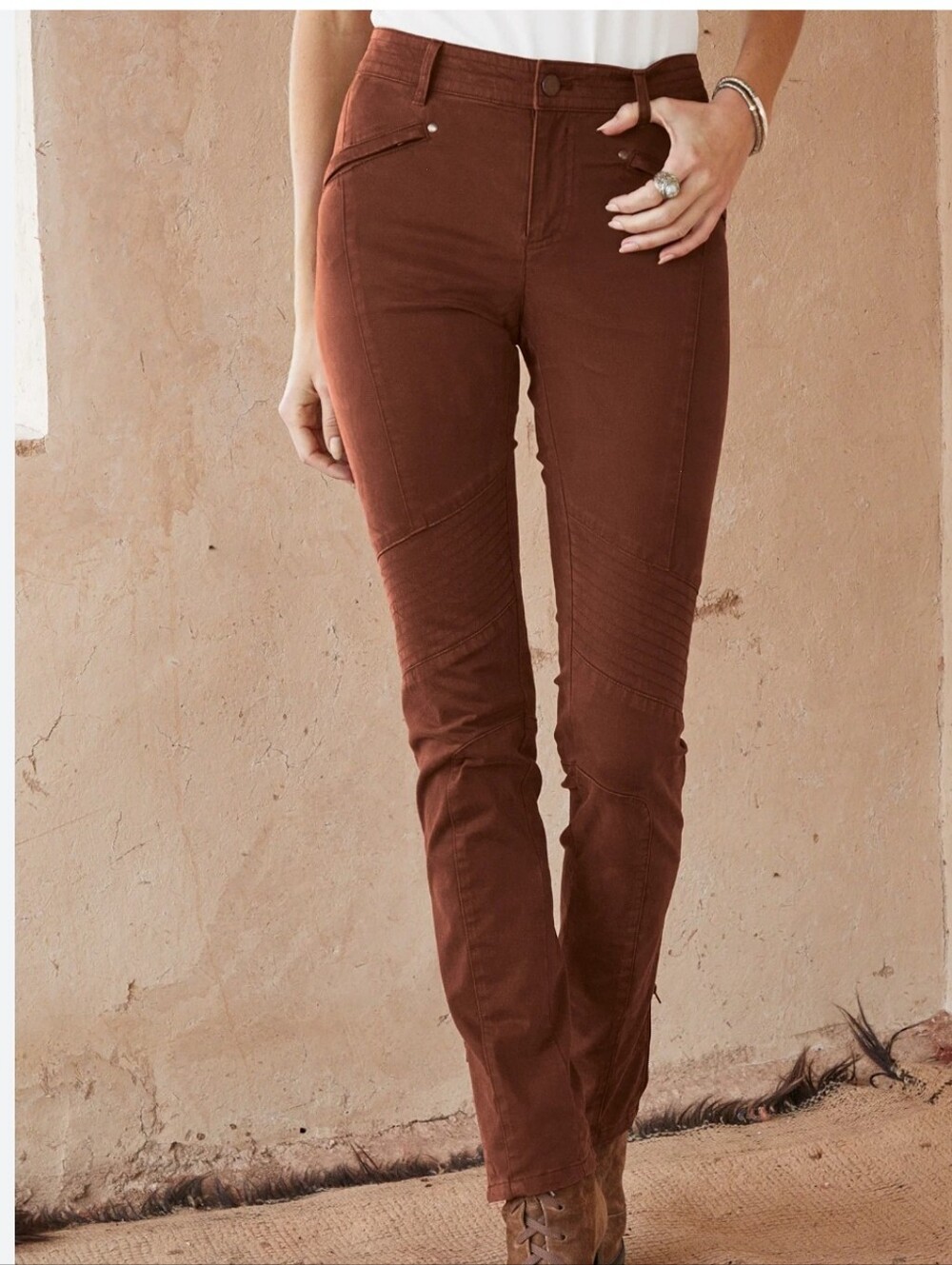Peruvian Connection Cordovan Motorcycle Pants 18 Ribbed Knee Skinny Moto Stretch